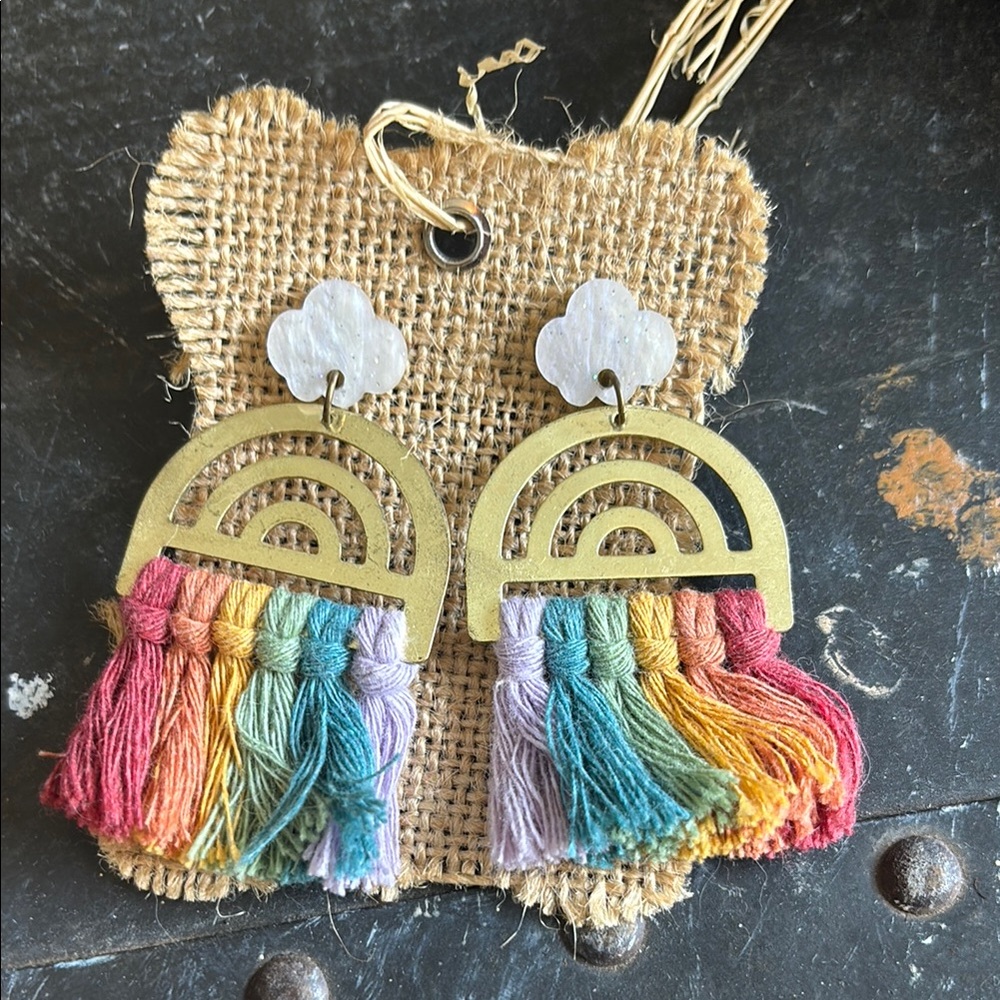 Rainbow Tassel Earrings with Gold Accents